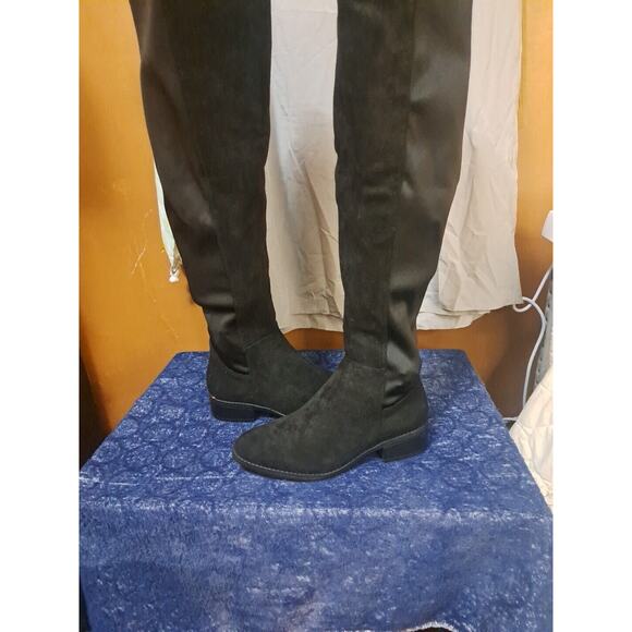 H By Halston Black Over The Knee Boot Size 6 Quilted Front Stretchy Back Suede - Picture 5 of 9
